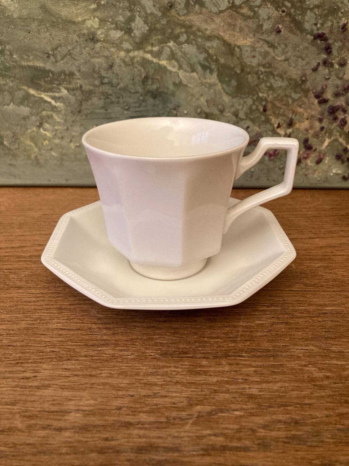 Vintage Johnson Brothers Octagonal White Teacup and Saucer Made in England