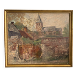 Oil on canvas children in front of the gate
