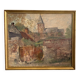 Huile sur toile enfants devant le portail