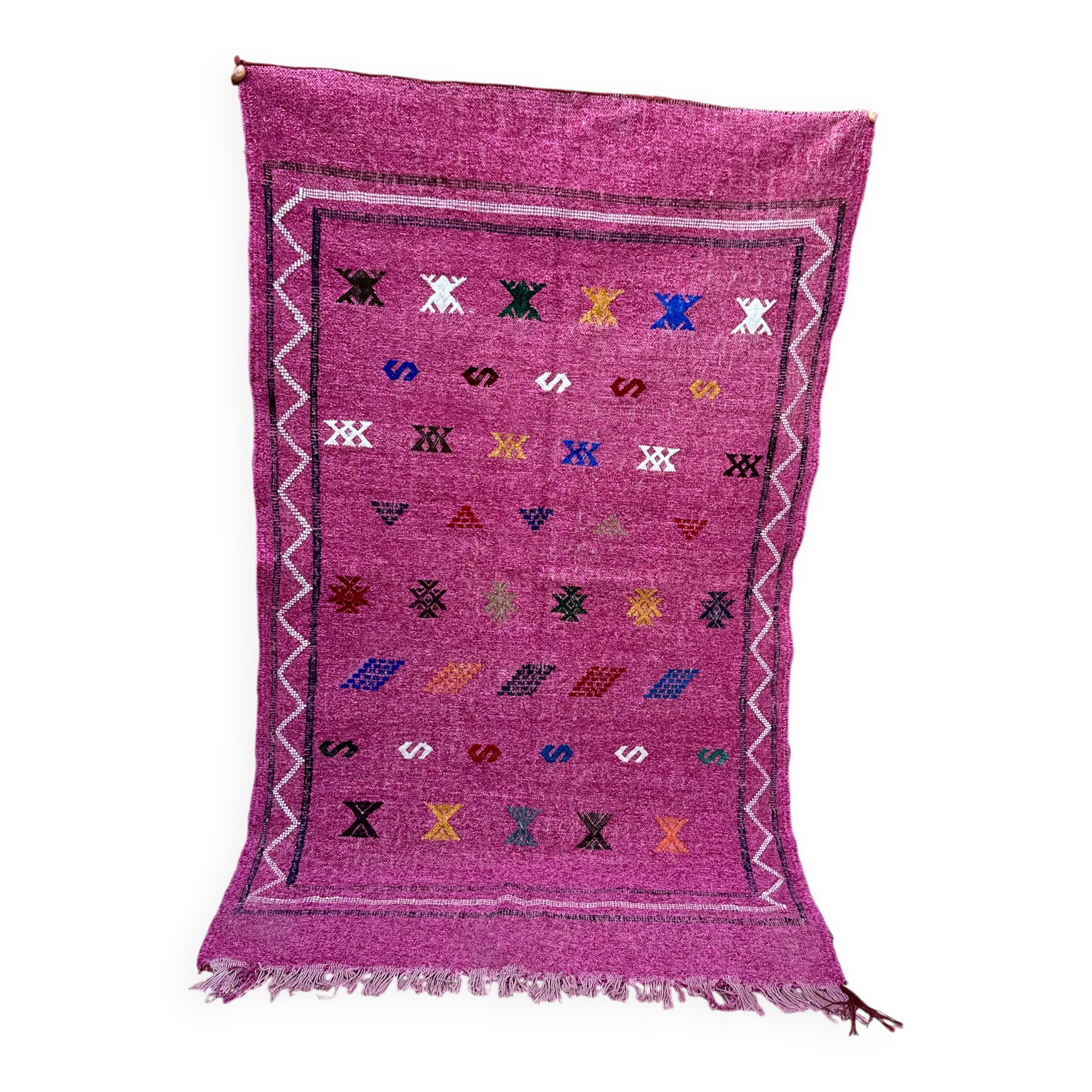 Handmade wool Berber rug: Moroccan Kilim Boho floor rug