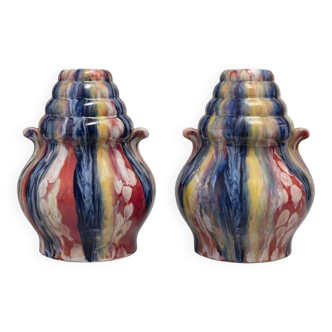 Pair of ceramic vases signed Elgé mid-century