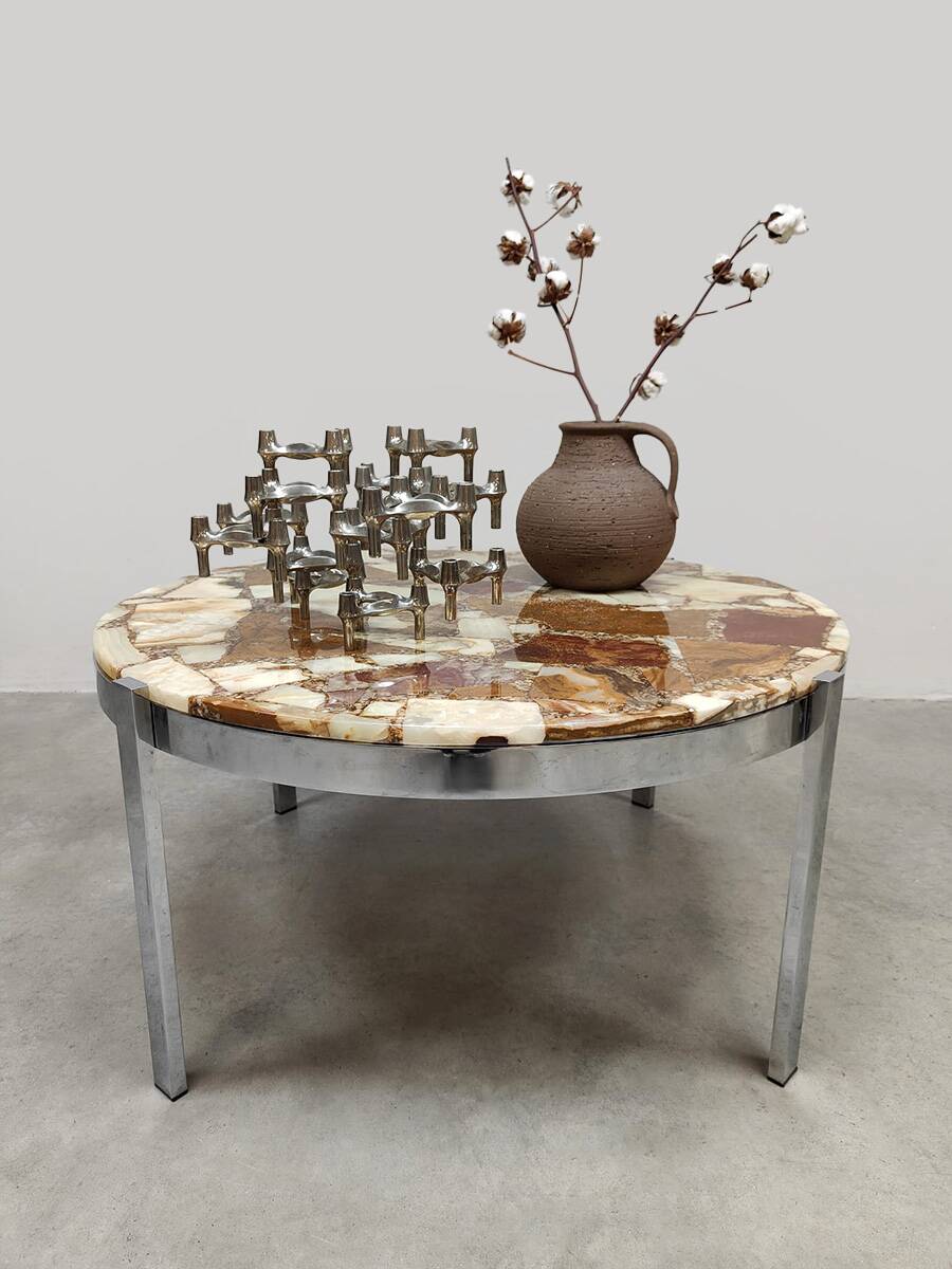 Midcentury stone onyx marble round coffee table ‘Eclectic’