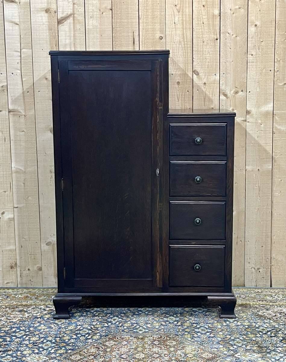 English oak wardrobe with drawers from the 1950s