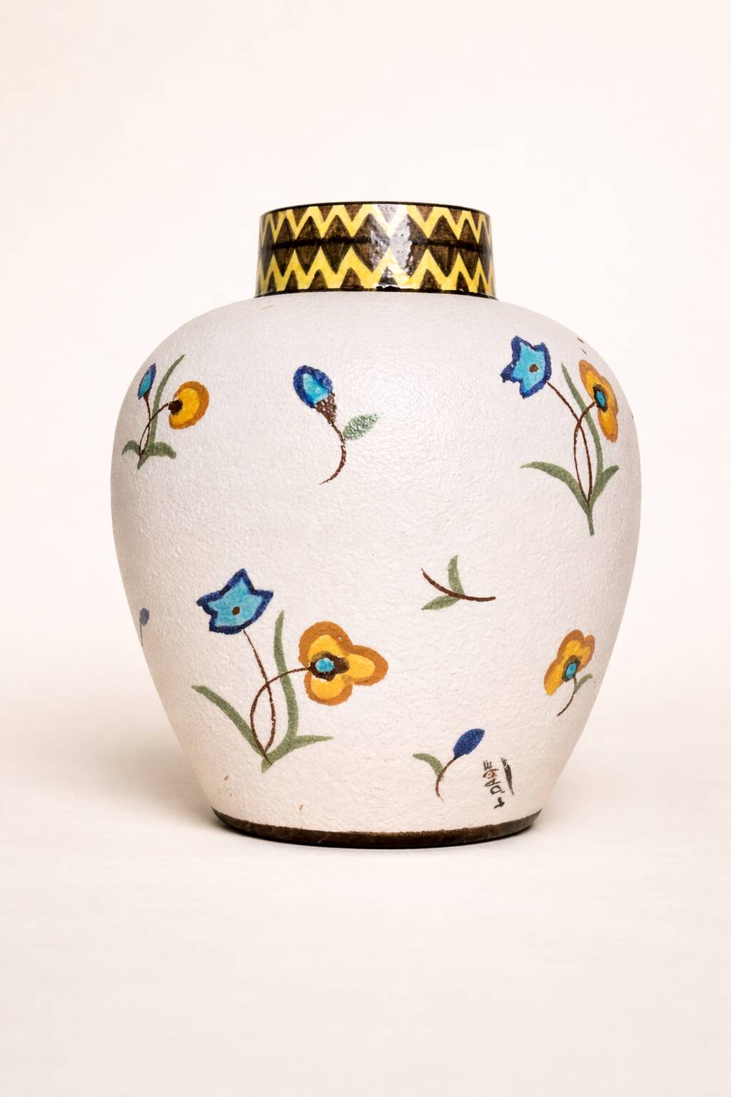 Art Deco vase by Louis Dage, frosted enamel and hand-painted floral decoration, years.