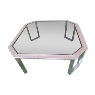 Coffee table Maison Jansen chrome and glass