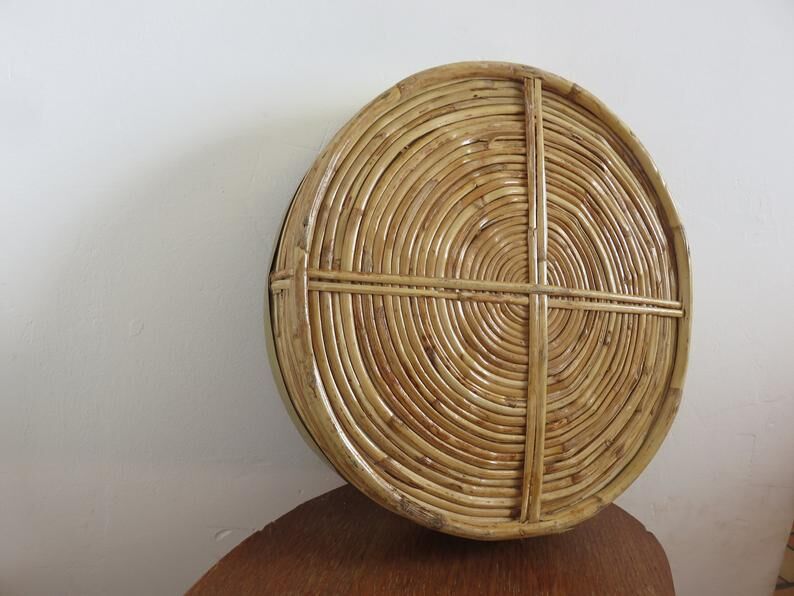 Round basket rattan and brass 60s 70s