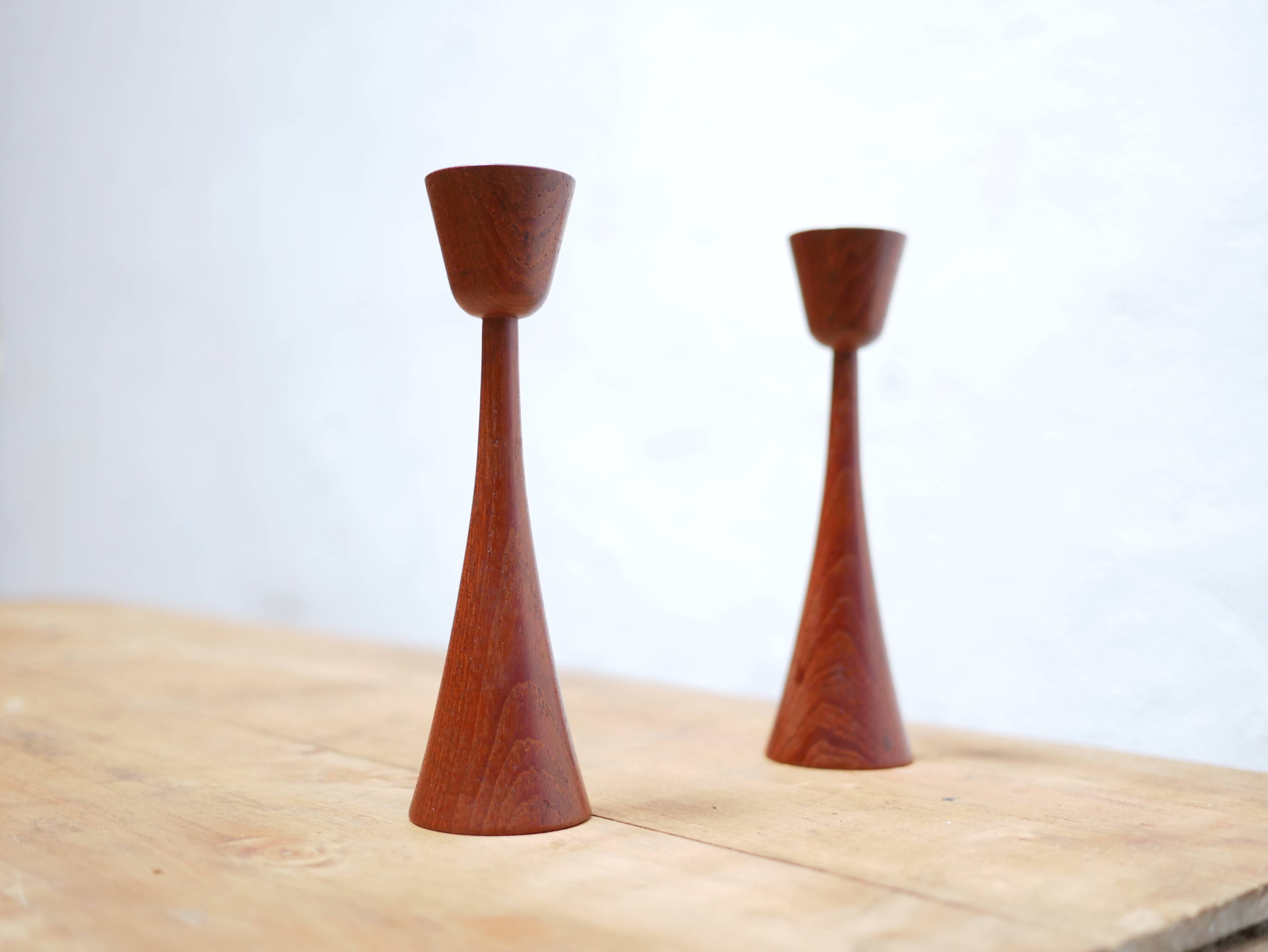 Pair of vintage Scandinavian teak candle holders
