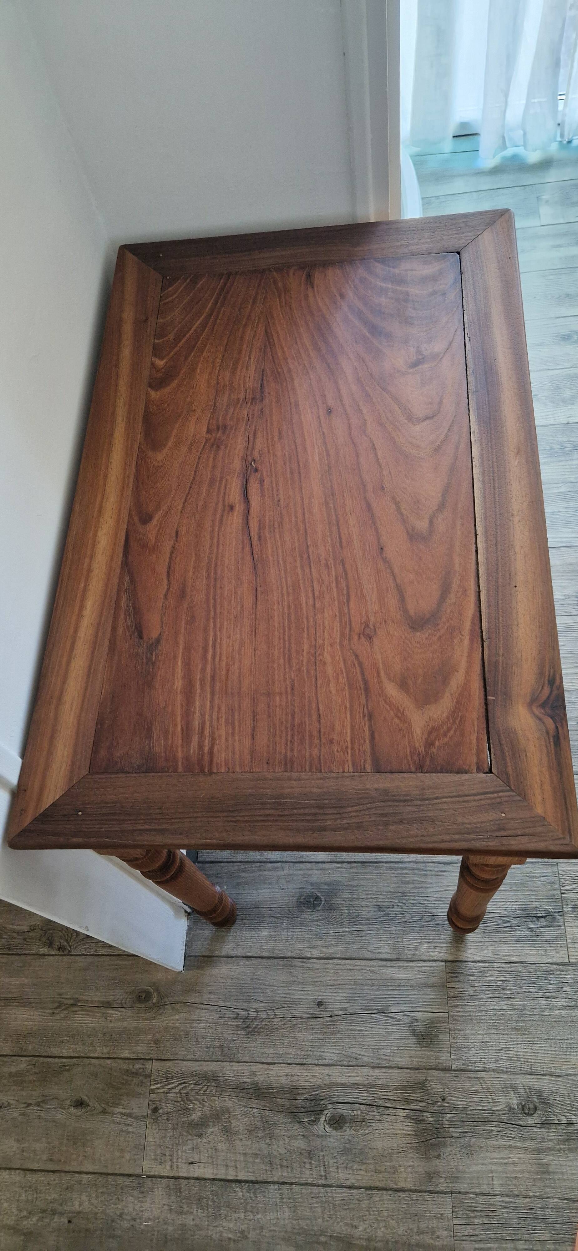 Antique writing table, solid wood desk with turned legs