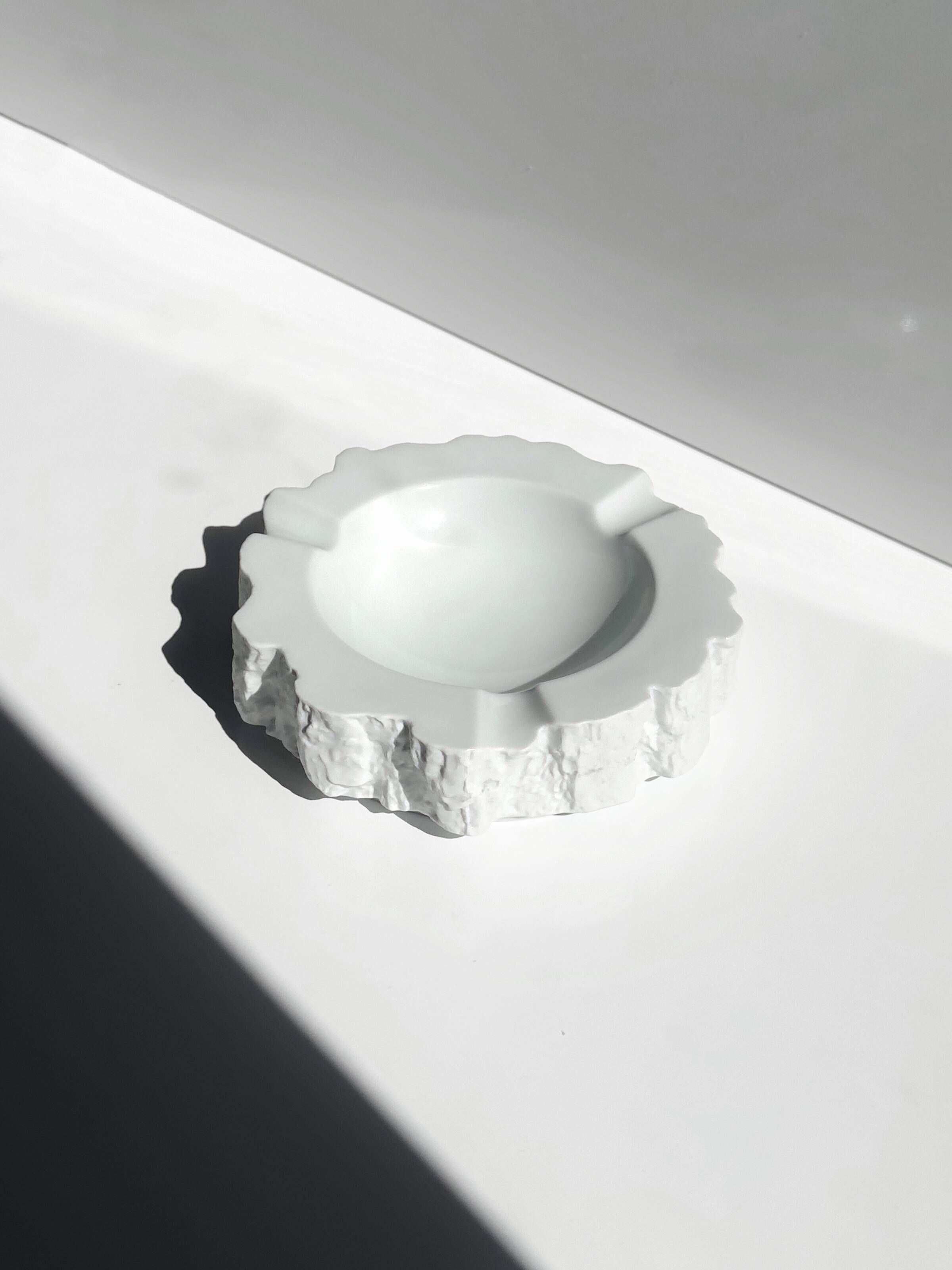 Vintage porcelain ashtray, white bisque porcelain, Brutalist design, 1970s