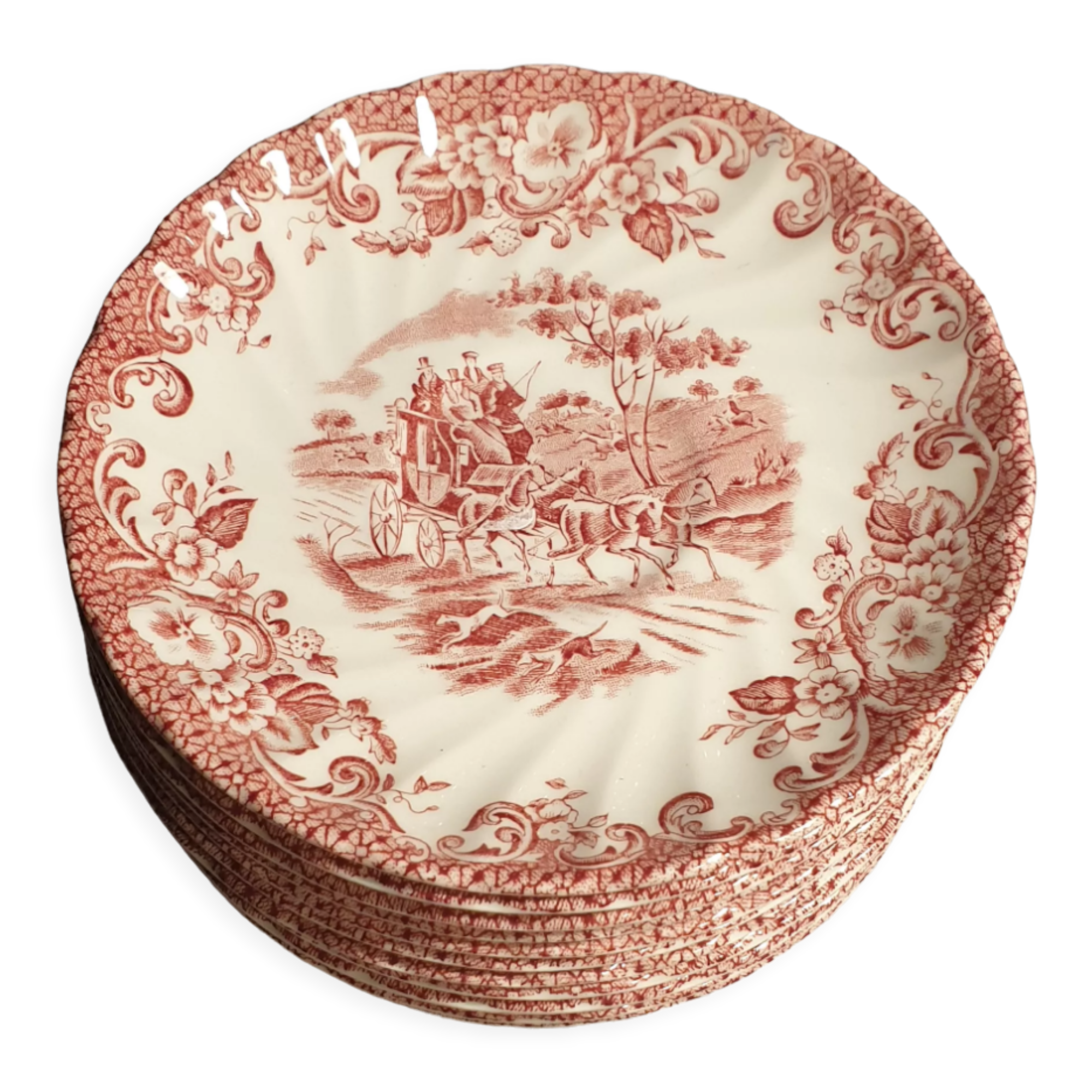 Johnson bros coaching scenes glossy porcelain dessert flat plates diameter: 18,18cm, 8 p