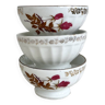 Trio de petits bols à café au lait vintage porcelaine blanche de Chauvigny motif fleuri cottage core