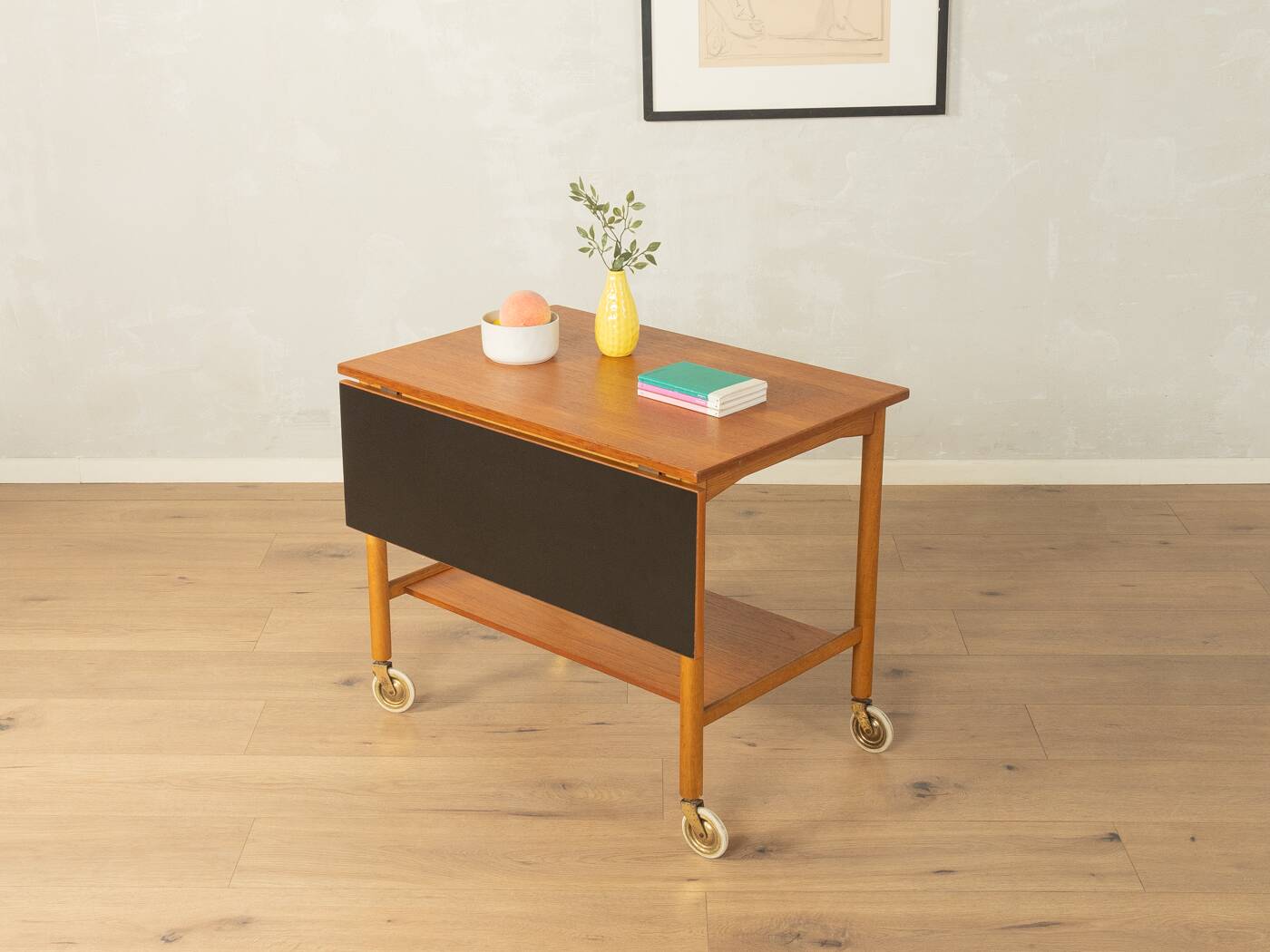 Elegant serving trolley made of fine teak wood with folding function, Gemla, Sweden, 1960s