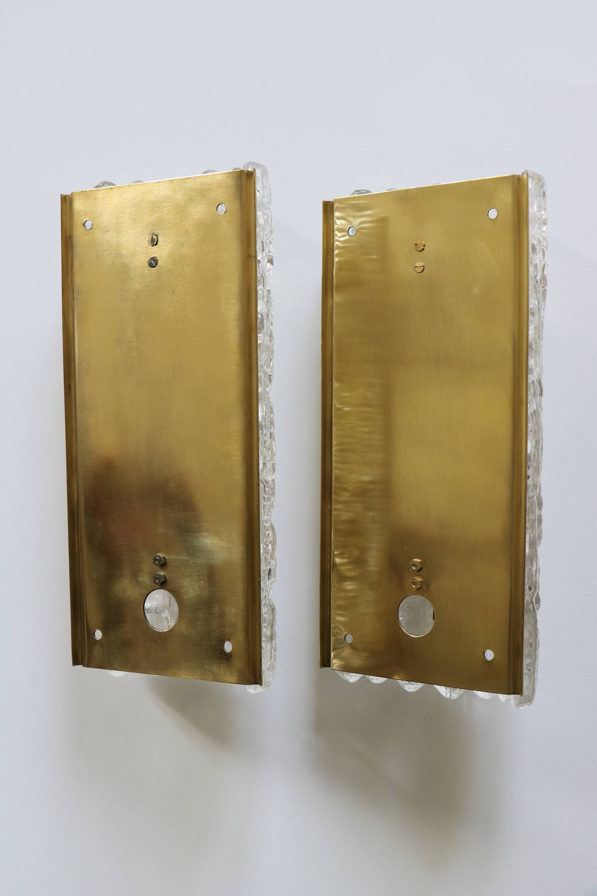 Pair of glass and brass sconces by Carl Fagerlund for Orrefors, 1960