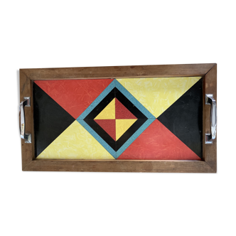 Ancient service tray, formica and wood vintage
