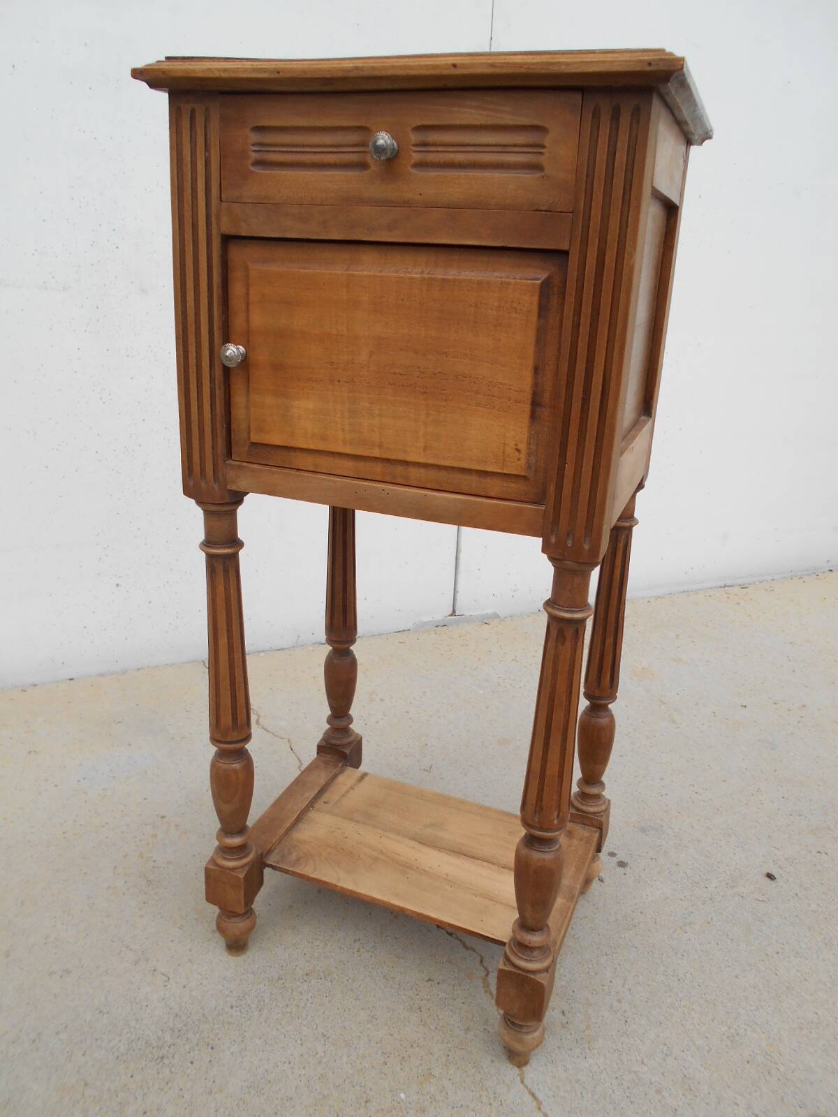 Solid walnut bedside table in Louis XVI style