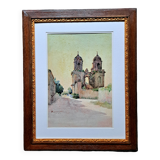 Signed impressionist watercolor - the towers of Saint-Jean d'Angely circa 1900