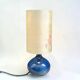 Vintage blue ceramic lamp Kintsugi and painted silk flower shade.