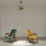 Lustre laiton et verre 4 feux jaune et vert année 60