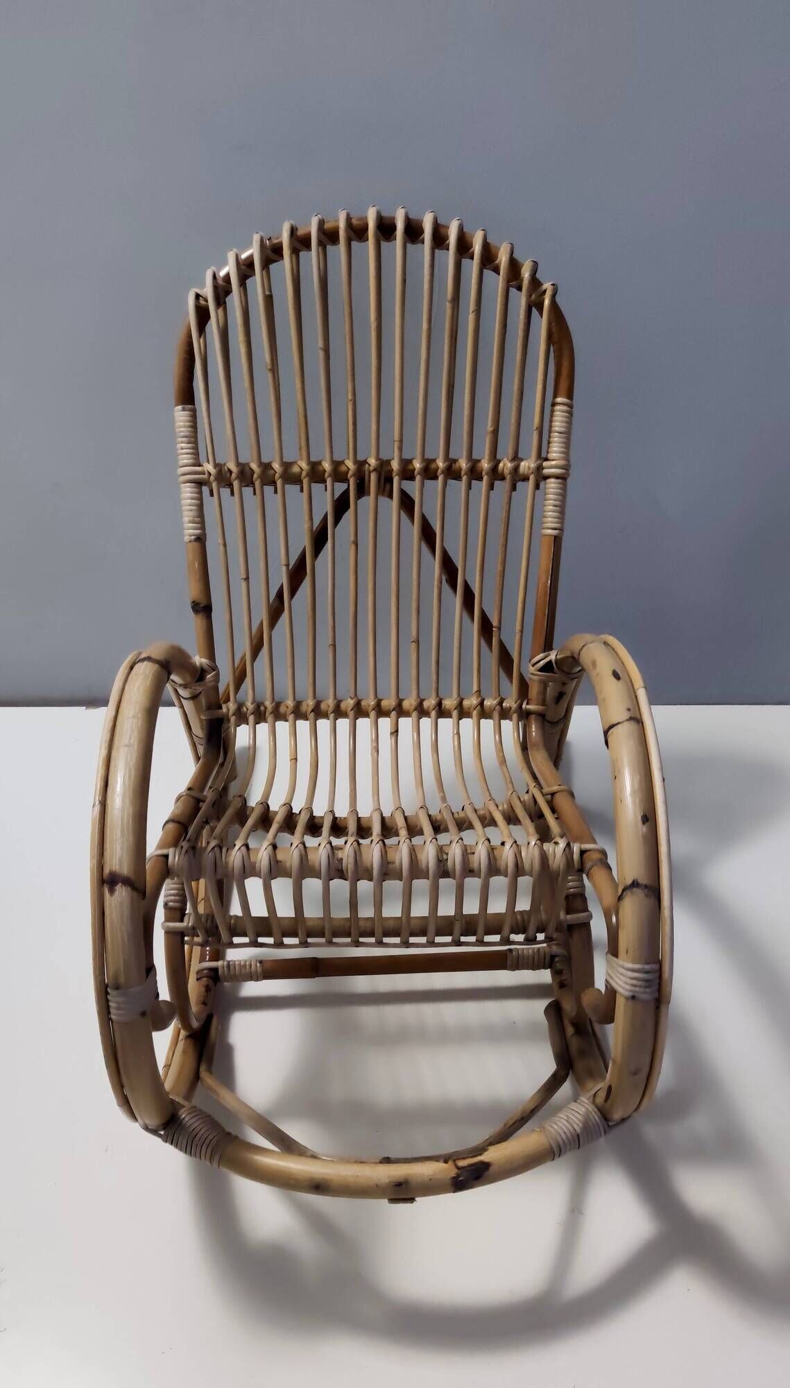 Pair of Postmodern Bamboo Children Rocking Chairs Ascribable to Vittorio Bonacina