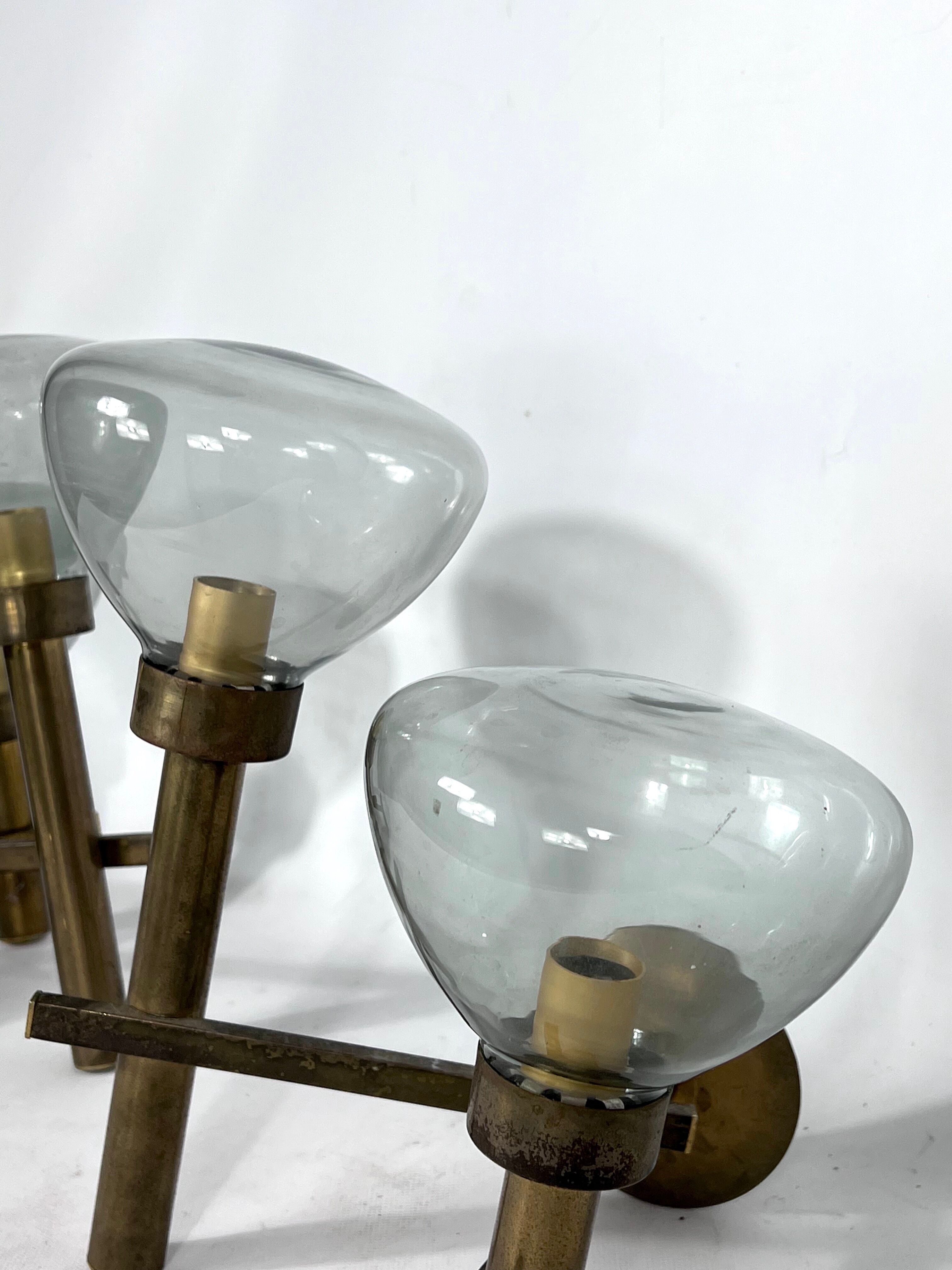 Pair of brass and glass sconces by Sciolari. Italian modern from 70s