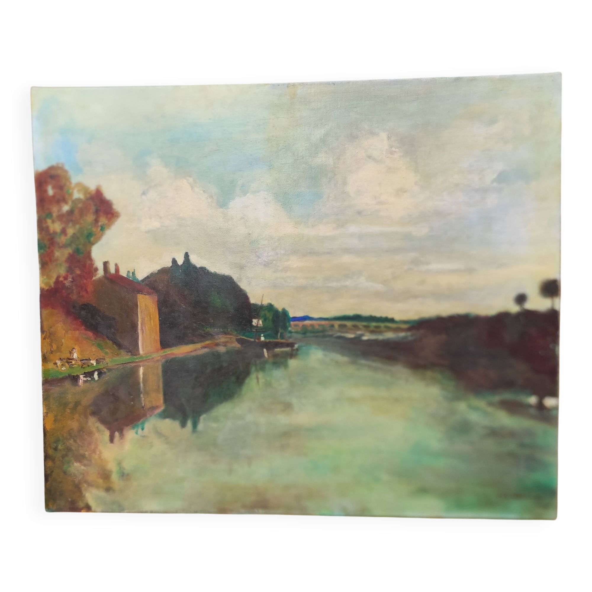 French vintage oil painting landscape, signed A&C Pradel, 1993