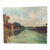 Peinture à l'huile vintage française paysage, signée A&C Pradel, 1993