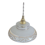 Suspension in white & gold frosted glass