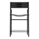 Contemporary classic bar stool with black leather backrest, black rubber metal structure.