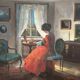 Scandinavian Oil on Canvas – Interior Scene by Bente Berg – Vintage