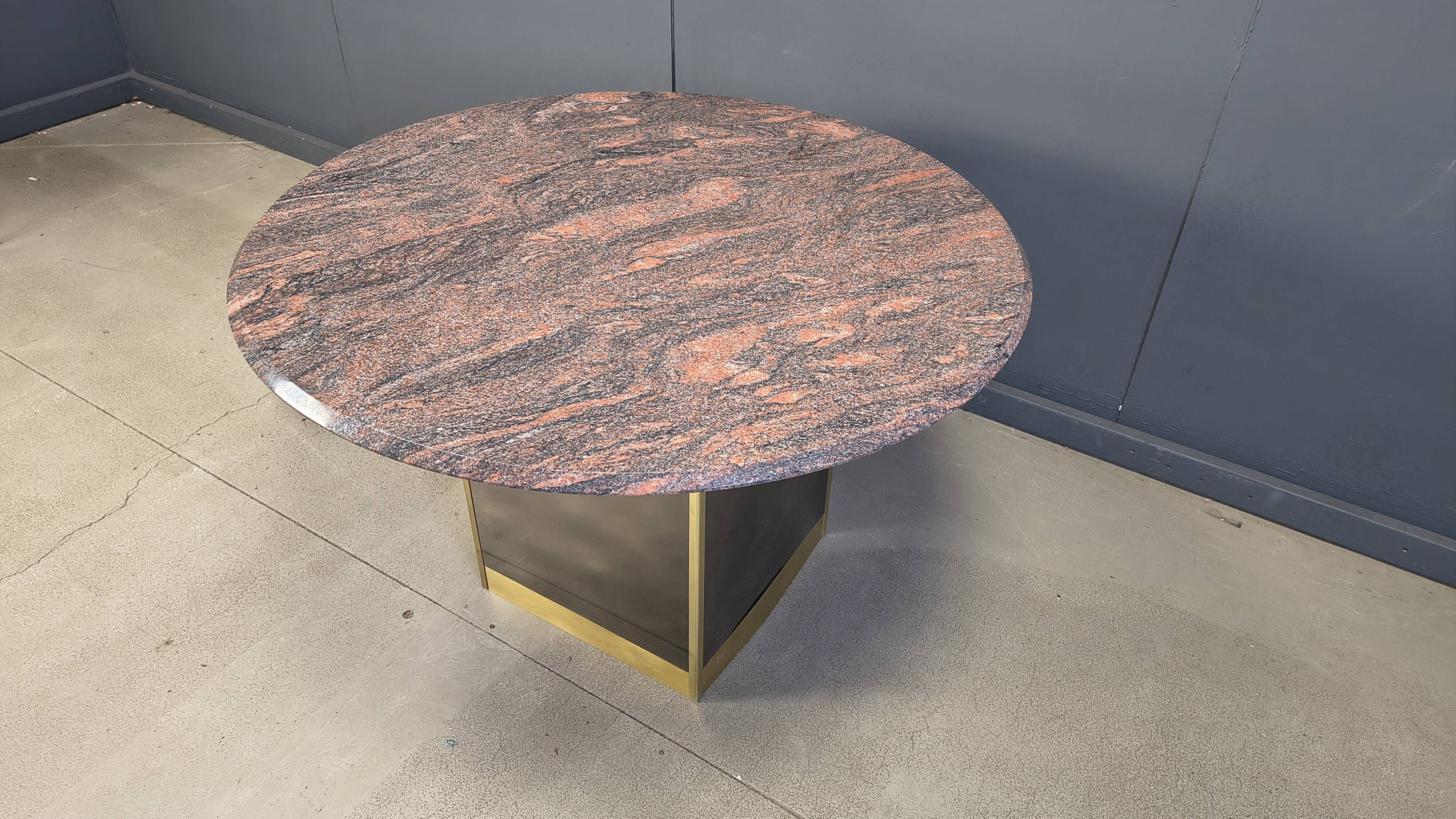 Vintage round granite and brass center table by Belgochrom , 1970s