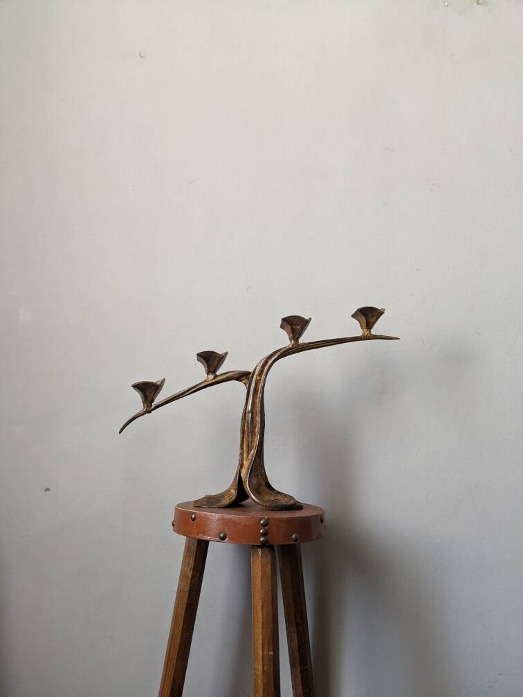 Iron candlestick, antique candle holder, handcrafted cast iron