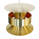 Pendant light in golden brushed aluminum by lyskaer belysning. denmark 1970s