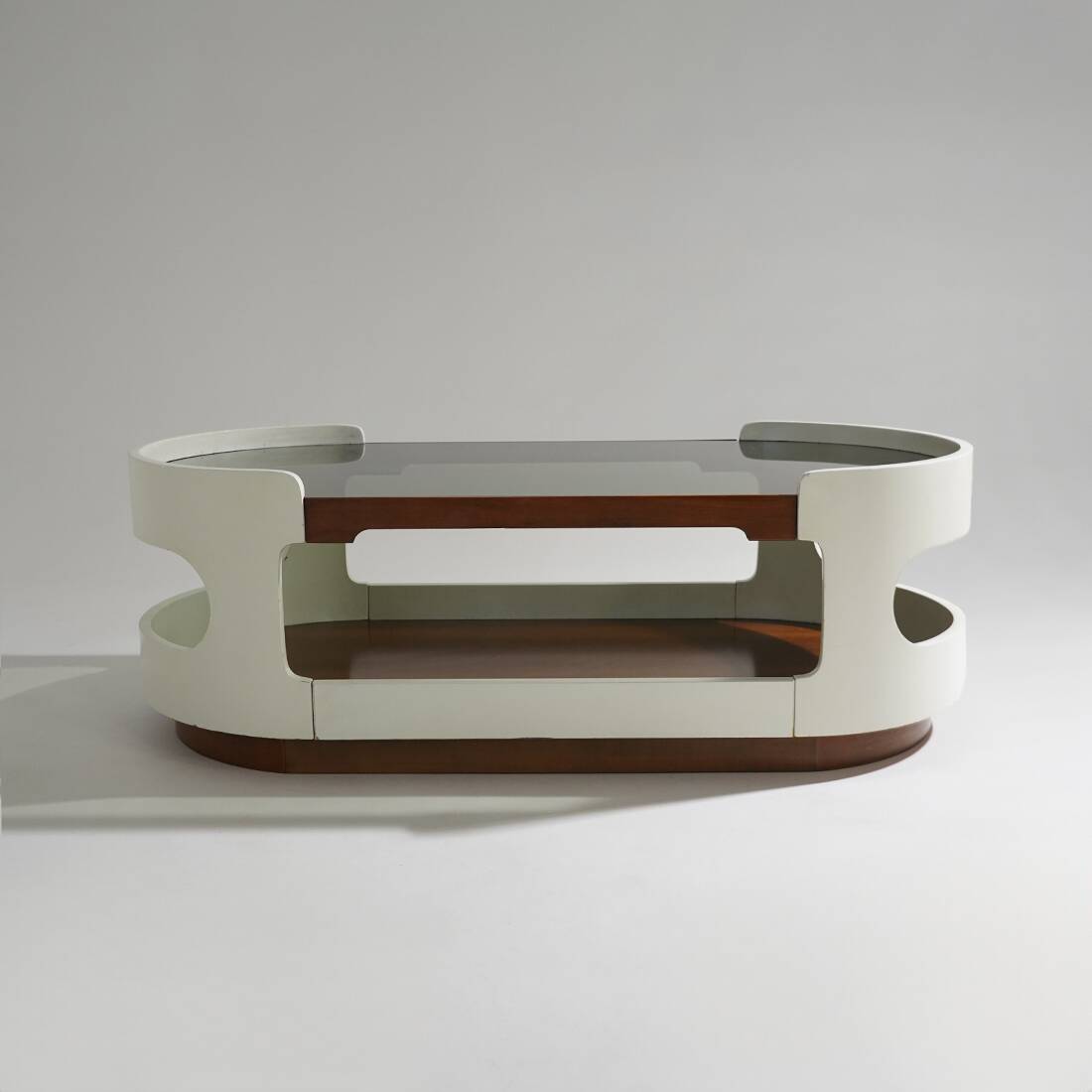 Table basse en bois et en verre de l'ère spatiale, années 1970
