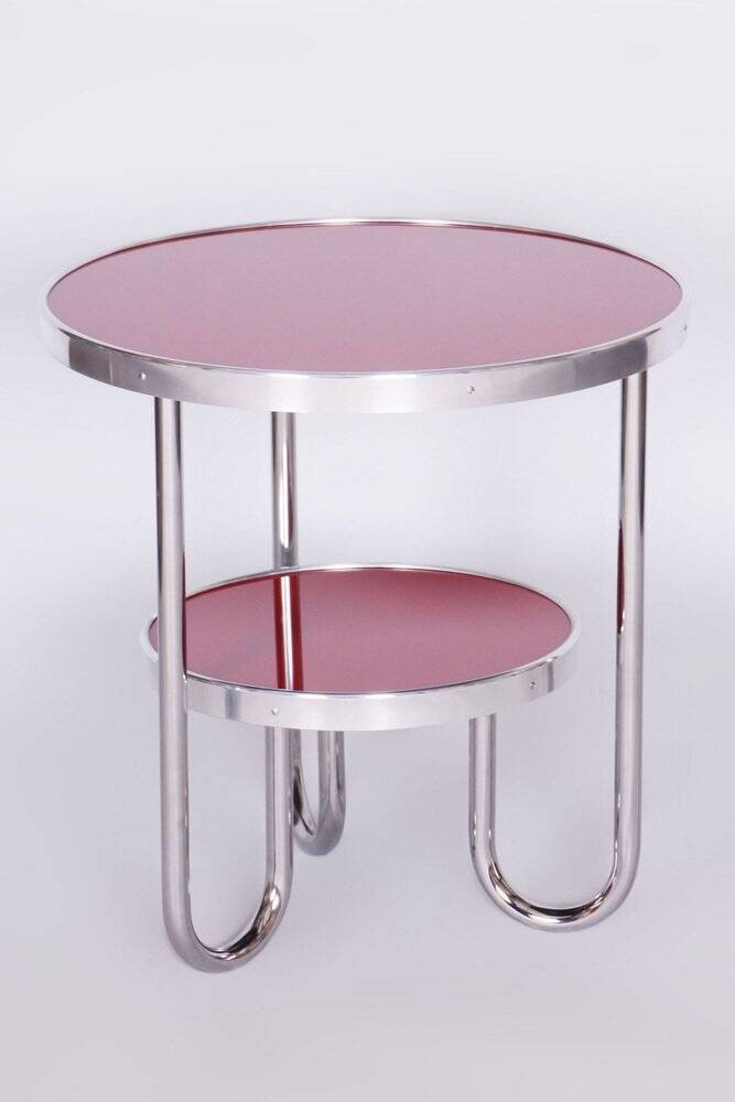 Small Czech Bauhaus Spruce and Chrome Side Table from Kovona, 1930s