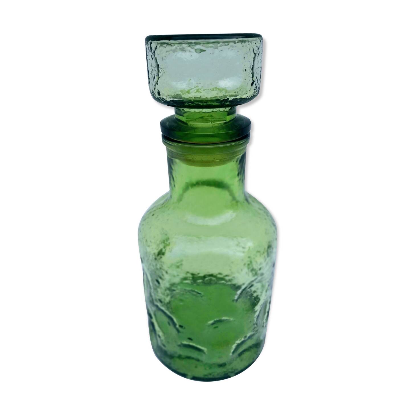Green molded glass carafe
