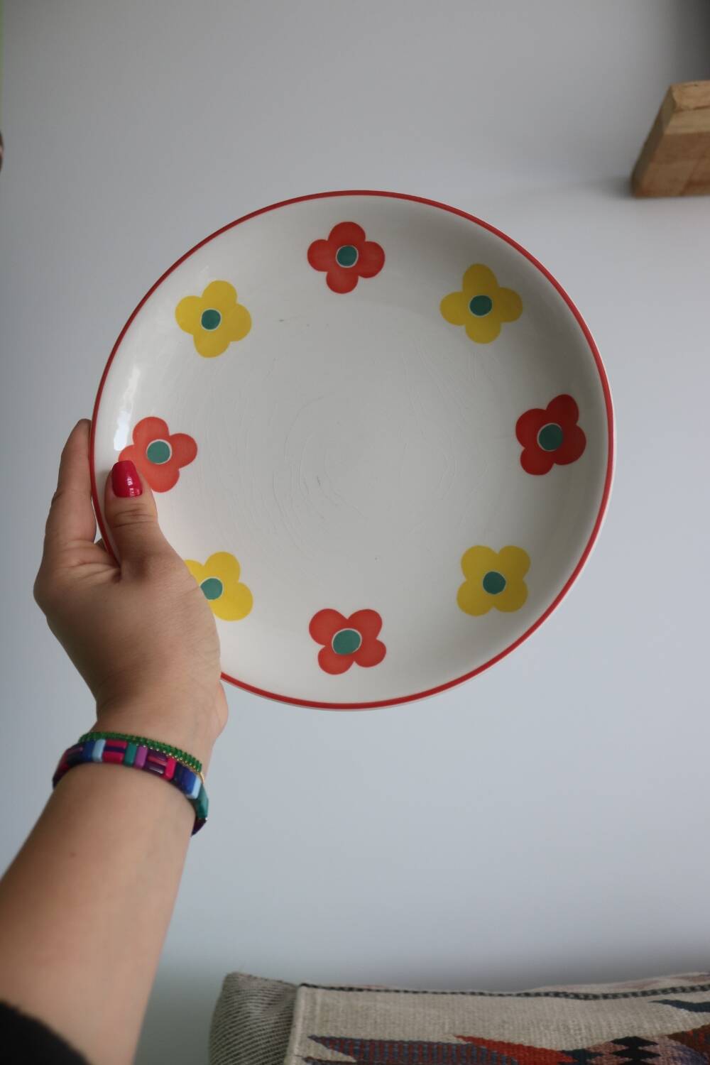 11 Yellow flower habitat plate with orange border BY PAGNOSSIN ITALY