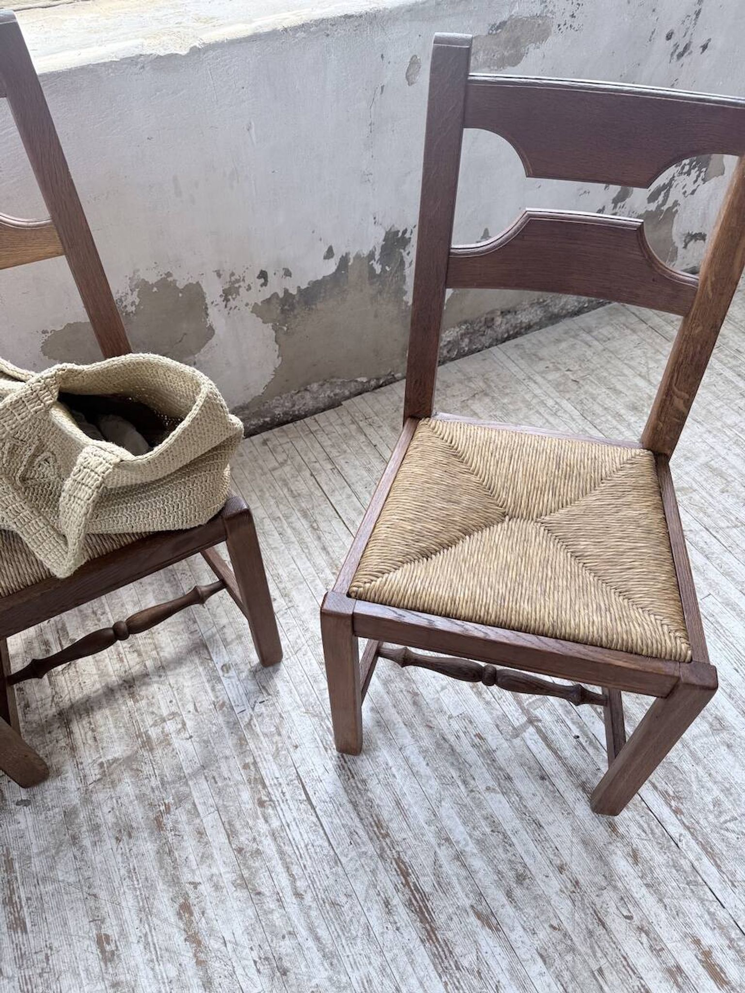 Set 4 chaises rustiques chêne De puydt, Belgique 1970
