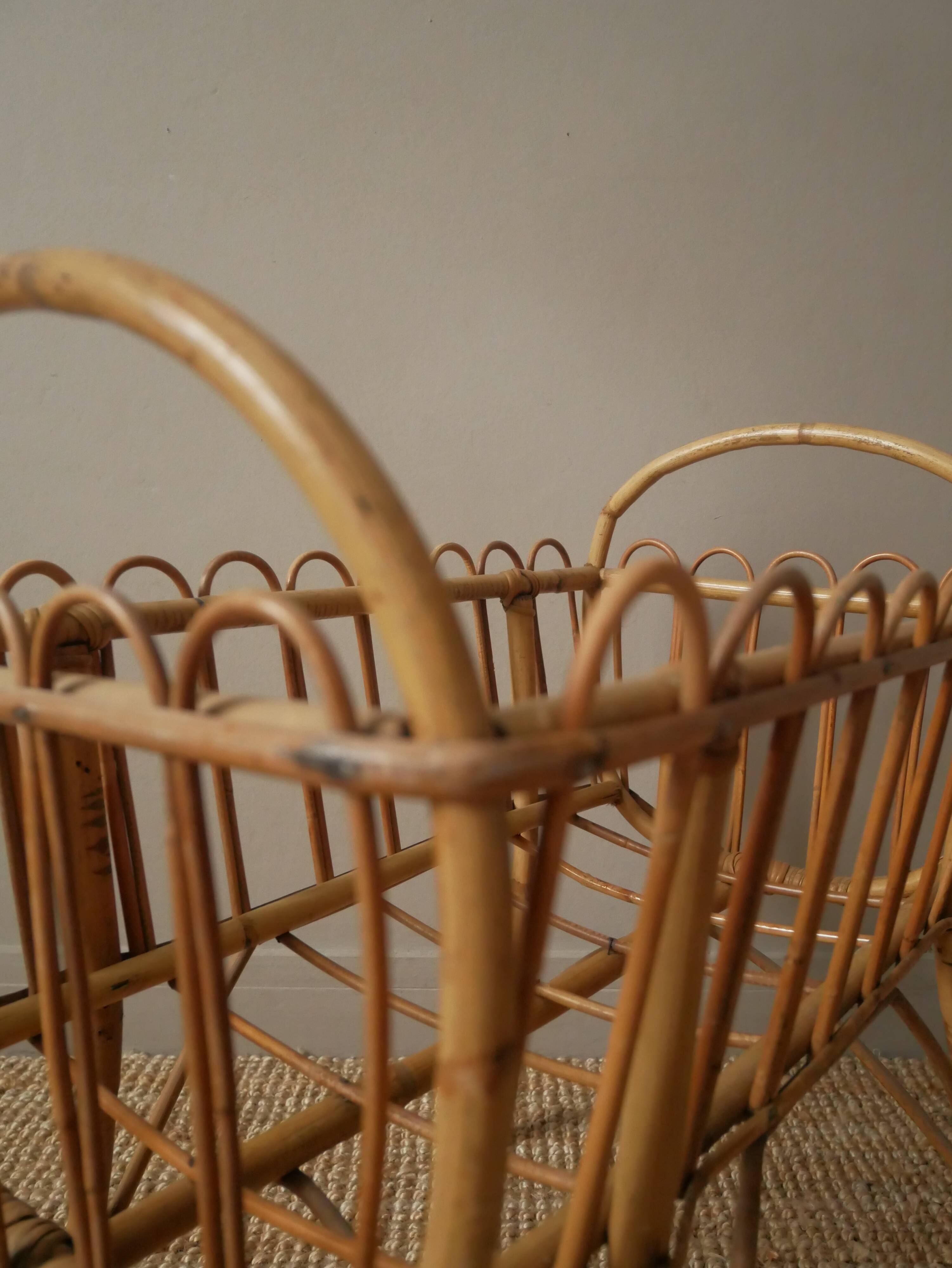 Berceau en rotin osier vintage design scandinave rétro lit de poupée jouet ancien