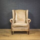 Vintage wingchair Dutch Sheepskin (cuir de mouton)