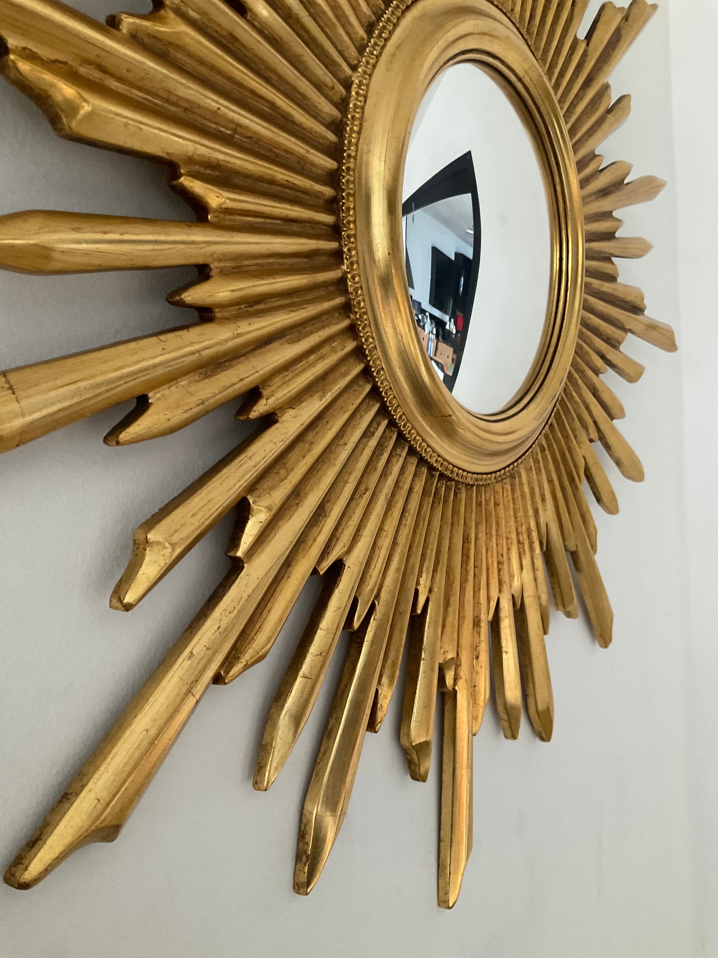 Sun mirror witch's eye vintage gilded wood 60s-70s