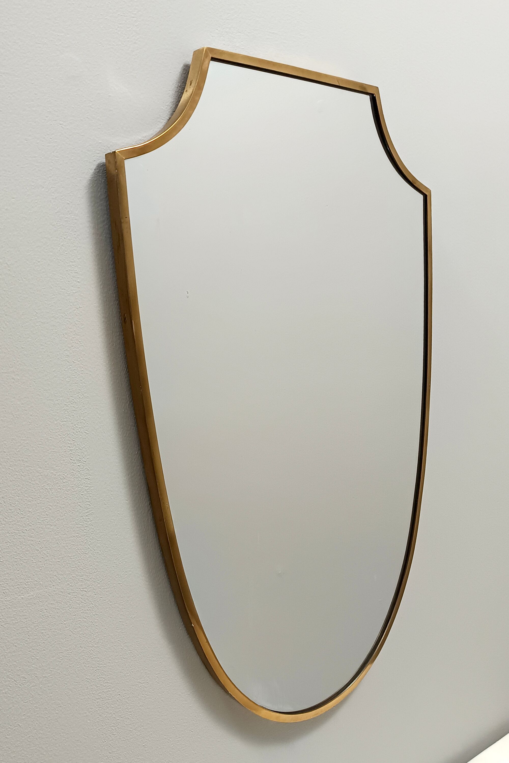 Mid-Century Modern Vintage Wall Mirror in Brass and Wood, Italy 1960s