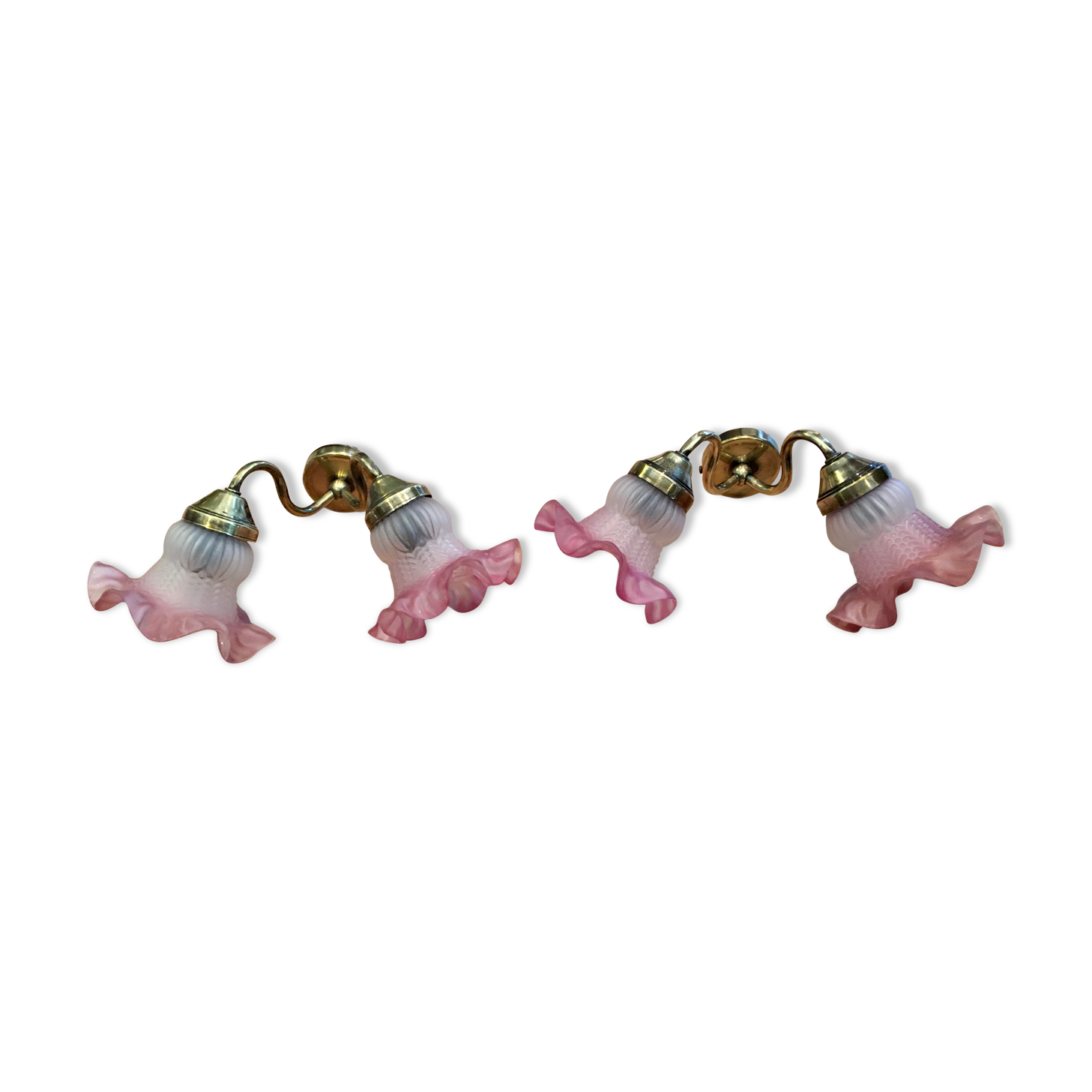 Pair of brass sconces and pink glass