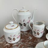 Vintage, coffee service, tea, Limoges, Flowers, cipher, 11 cups and under cups, teapot, 27 pieces