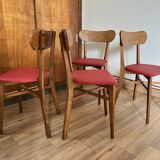 Ensemble de 4 chaises en bois et vinyle rouge
