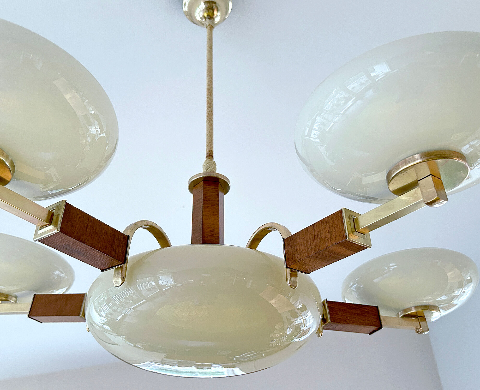 Art deco chandelier, glass, wood and glass, 30s