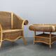 Vintage organic rattan armchair and round coffee table set, 1980s-1990s