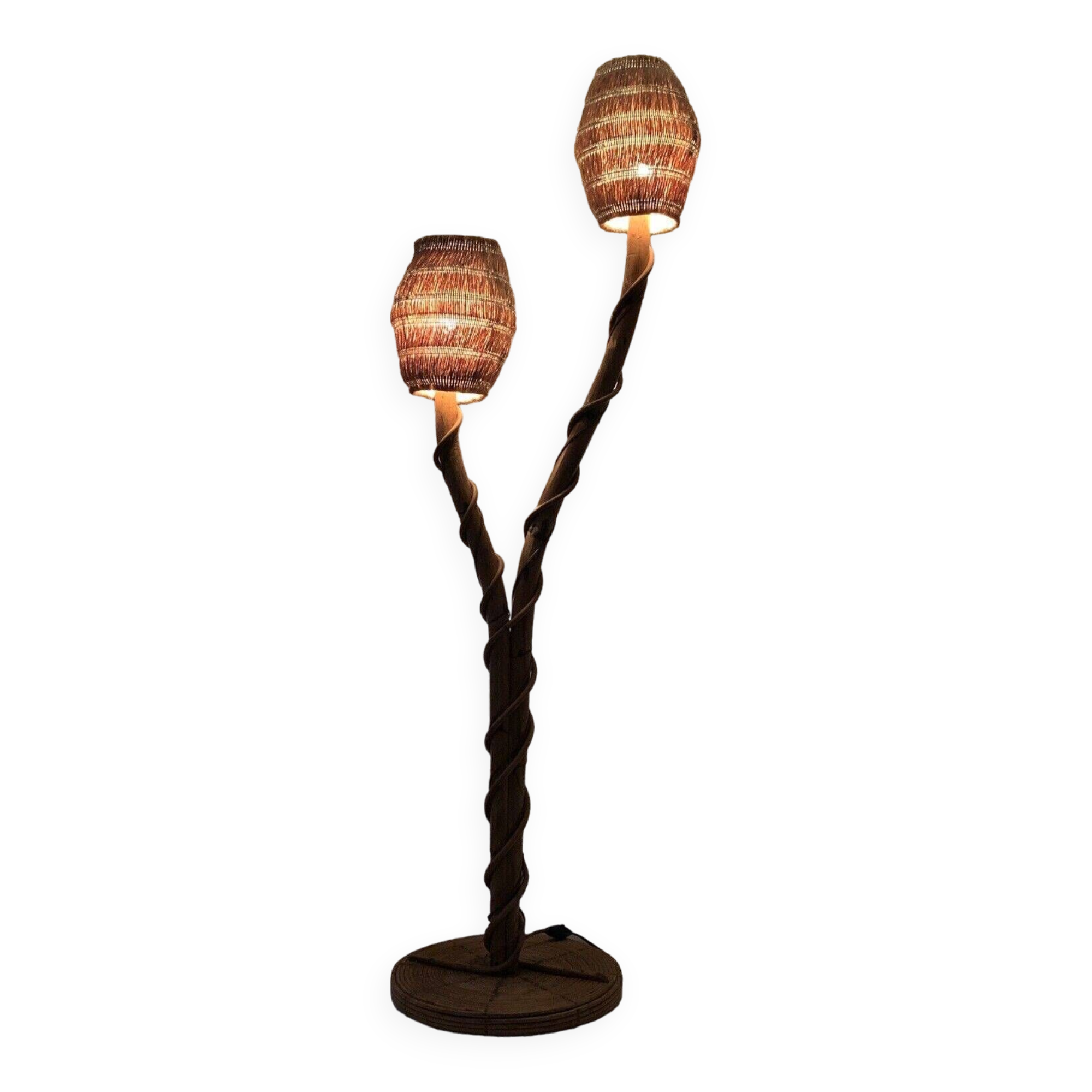 Lampadaire bambou rotin coco vintage