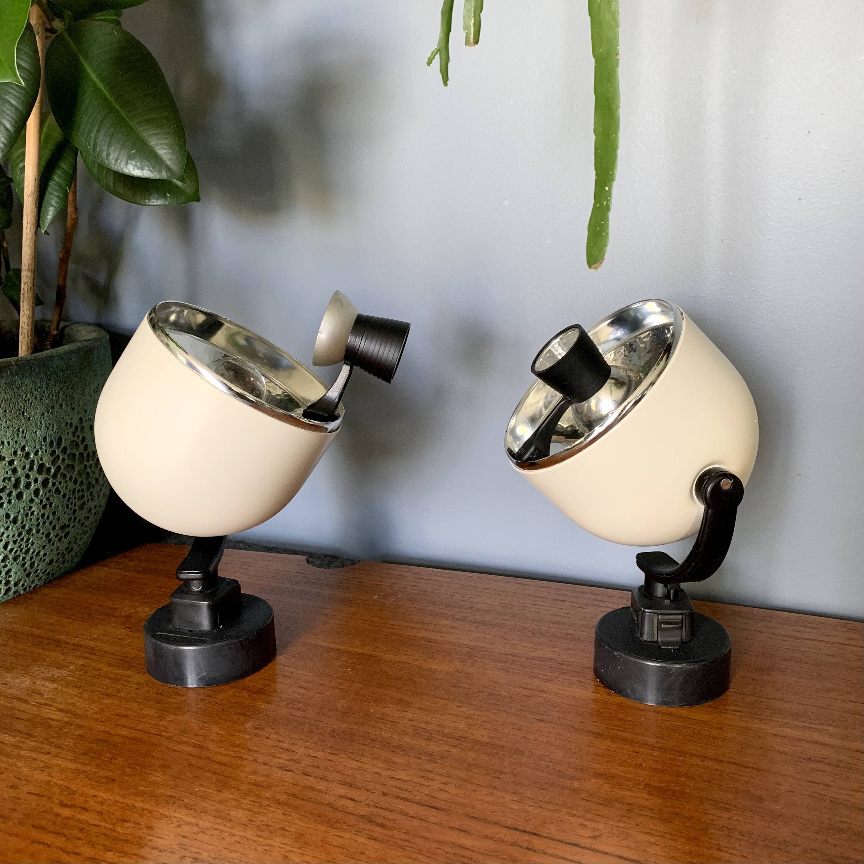 Pair of Hoffmeister cream and black spotlights 1960/1970