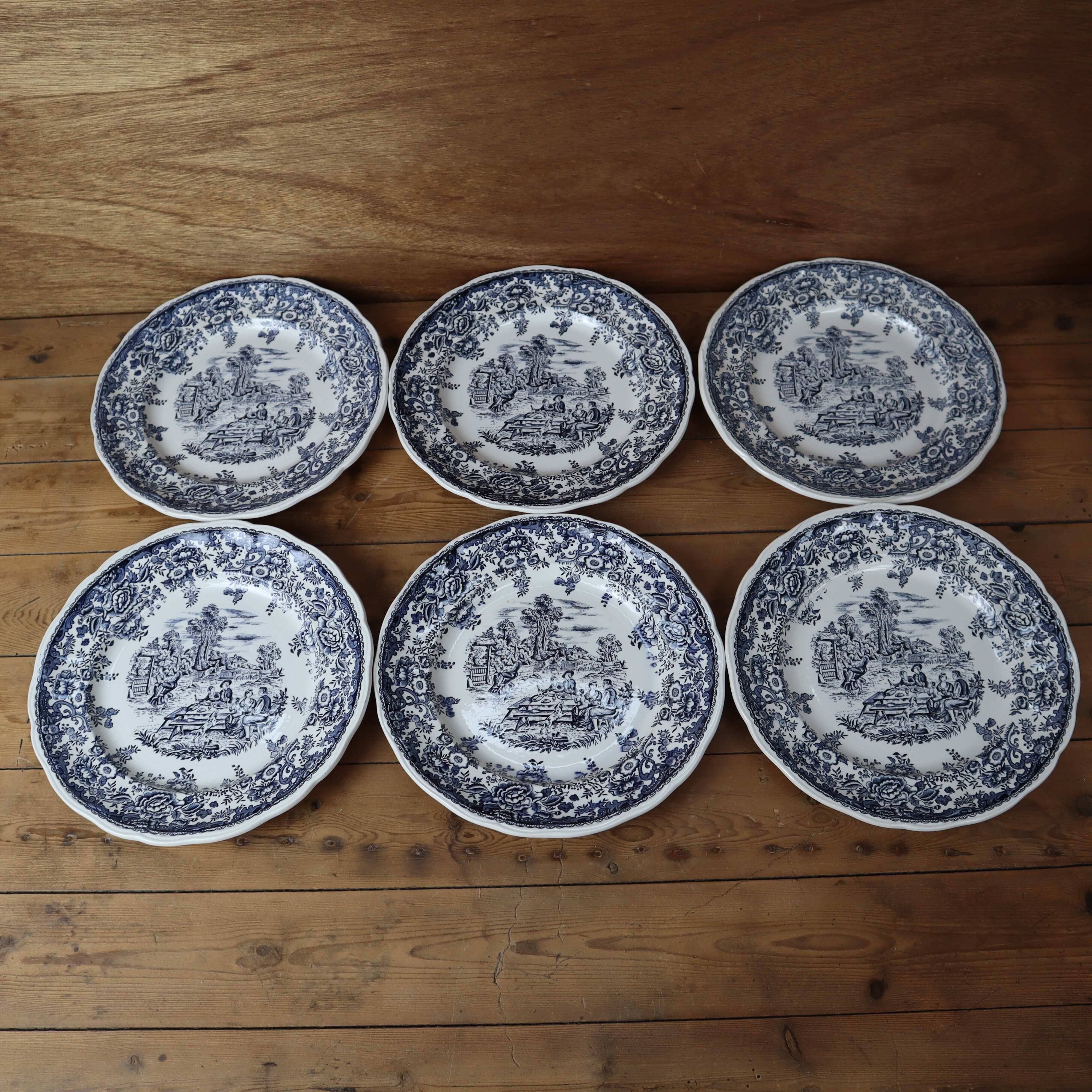 6 Flat plates stamped Lunéville KG Tradition special grand feu