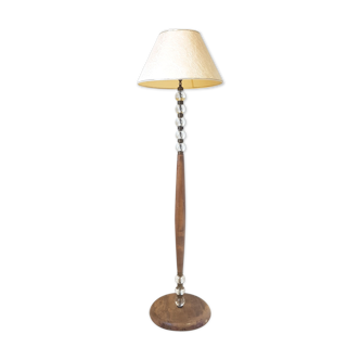 Art deco floor lamp in oak and glass